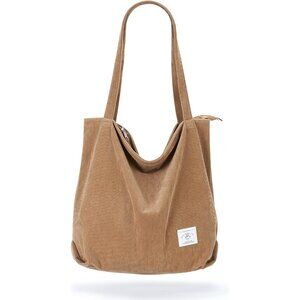 👑Women's Khaki Corduroy Lightweight Zipper Pocket Foldable Classic Tote Bag